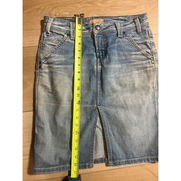 Yanuk Straight Denim Skirt Womens Size 4 Blue Light Wash Front Slit Y2K Casual - Picture 8 of 9